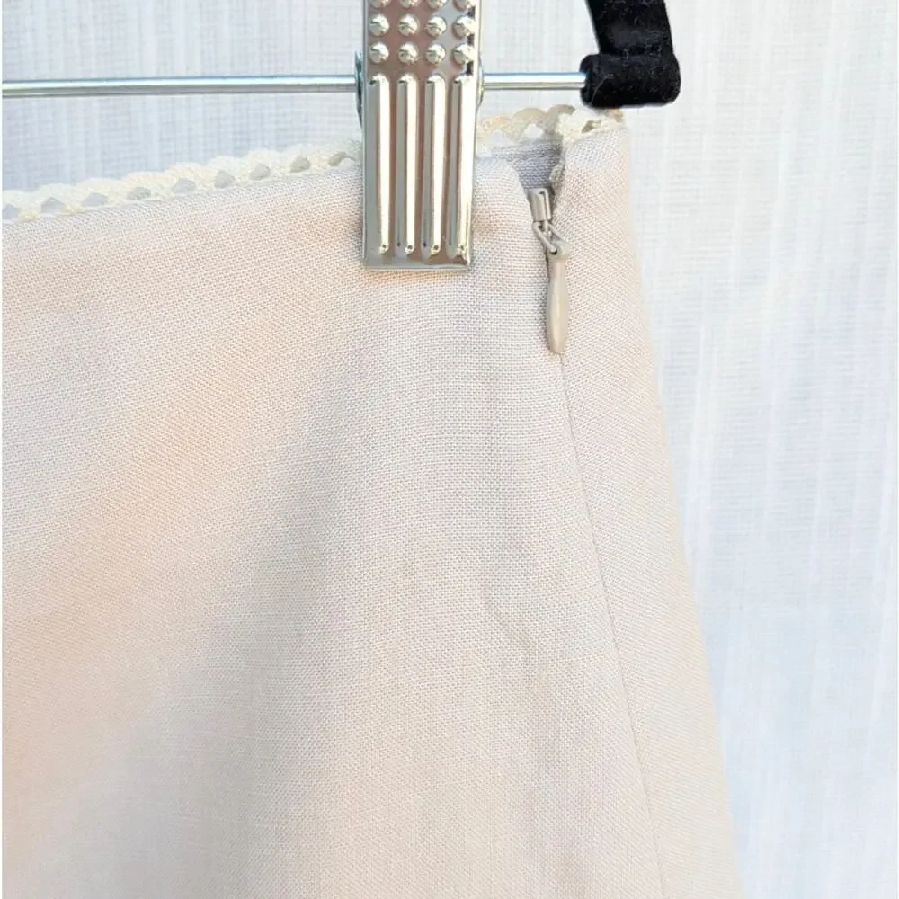 ASTR Cailey Crochet Trim Button-Front Mini Skirt Womens L Natural A-line NWT